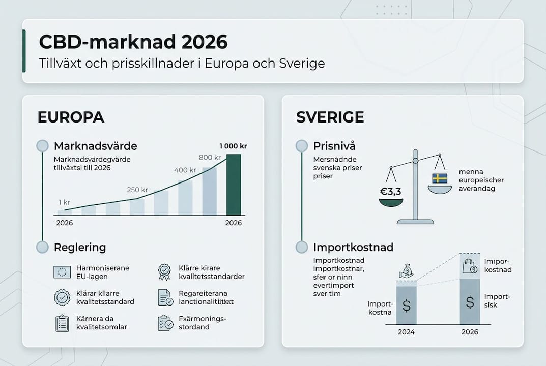 En översikt i form av infografik som visar utvecklingen på CBD-marknaden och hur priserna förändras.