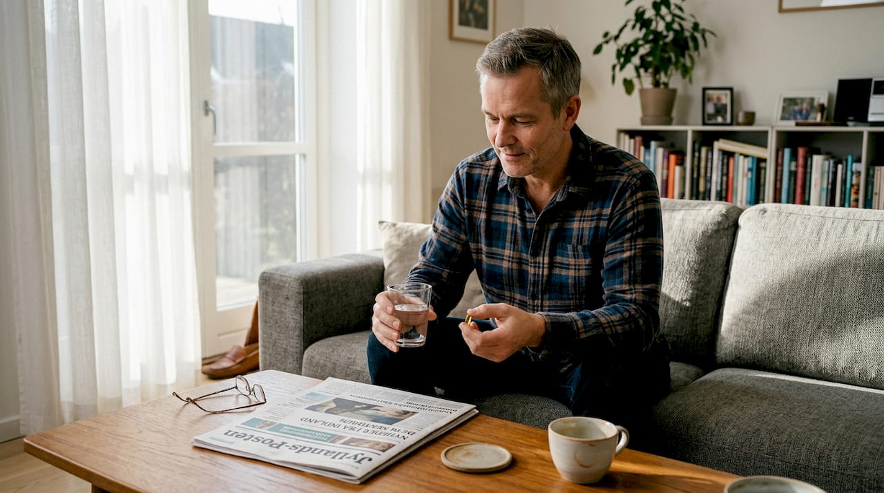 En mand gør sig klar til at tage sin daglige vitaminpille.