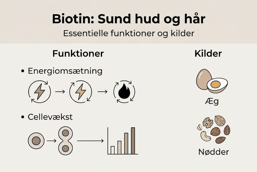 Se denne infografik, der giver dig et overblik over biotins rolle i kroppen og hvilke fødevarer, du kan få det fra.