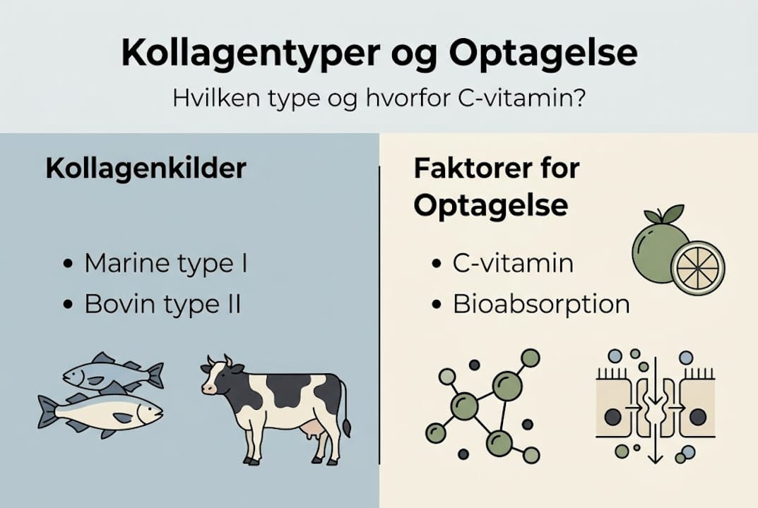 Grafisk oversigt over de forskellige typer kollagen og hvordan kroppen optager dem