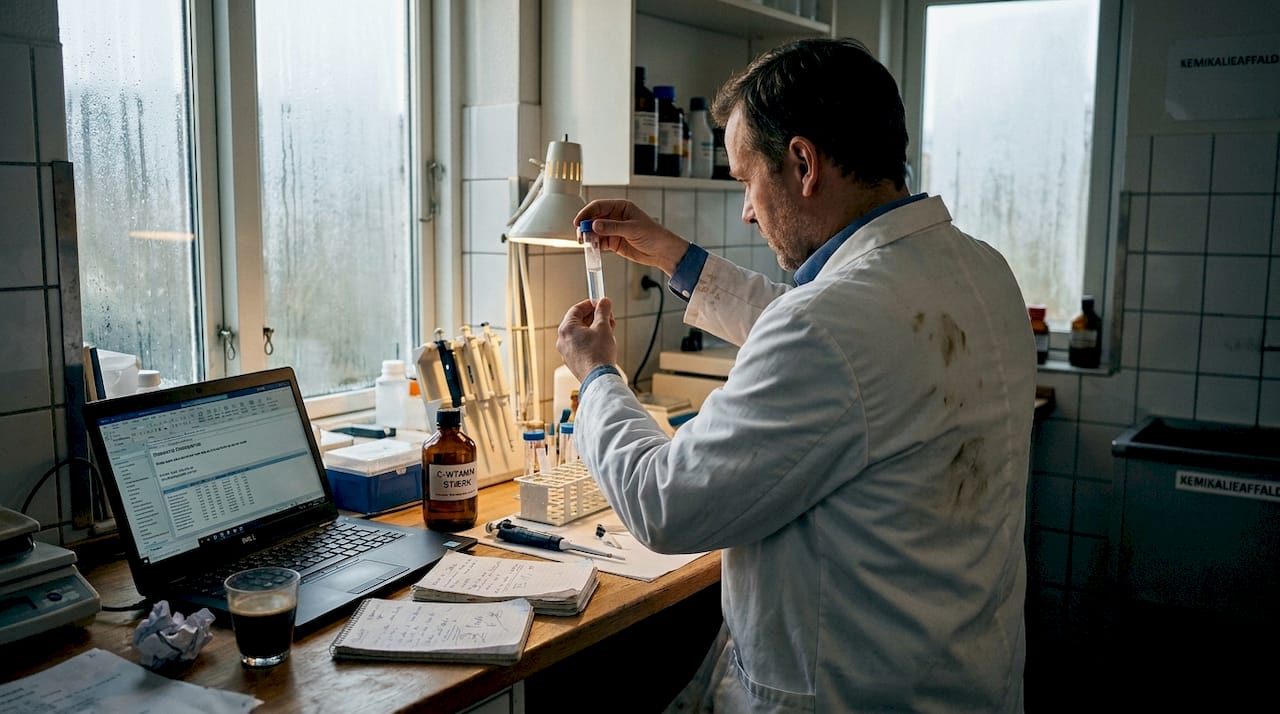 En biokemiker undersøger kollagenprøver i laboratoriet.