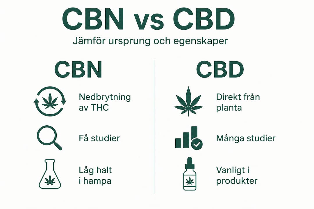 Illustration som visar skillnader och likheter mellan CBN och CBD