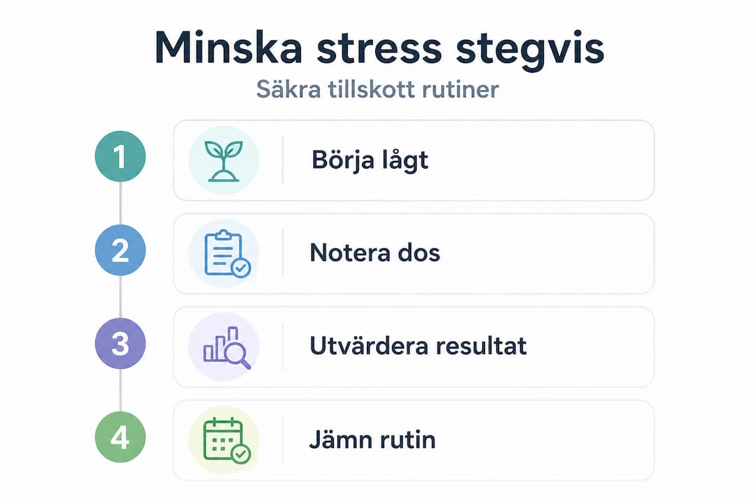 Guide: Så doserar du kosttillskott för att hantera stress – steg för steg i en infografik