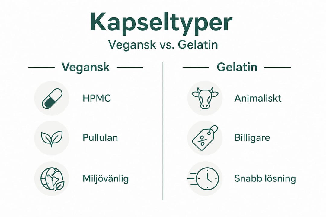 En jämförelse mellan veganska kapslar och gelatinkapslar – allt du behöver veta i en tydlig infografik