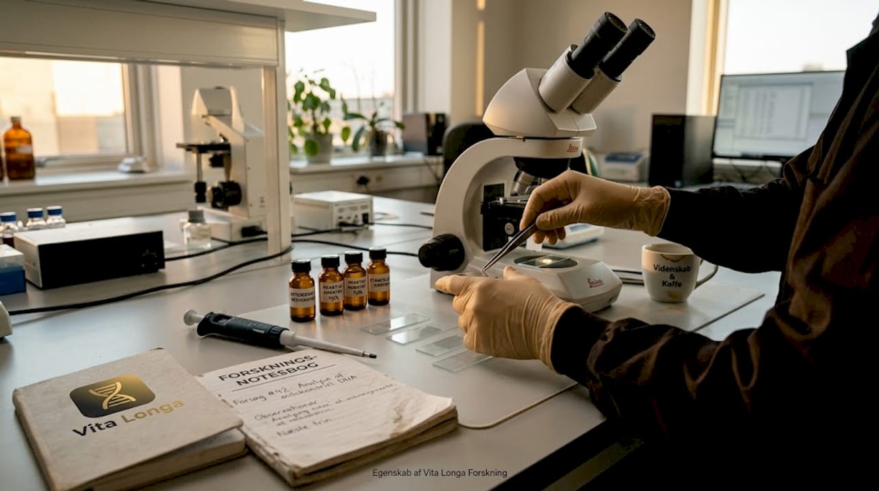 En laboratorietekniker står ved arbejdsbordet og gør glasplader klar til brug.