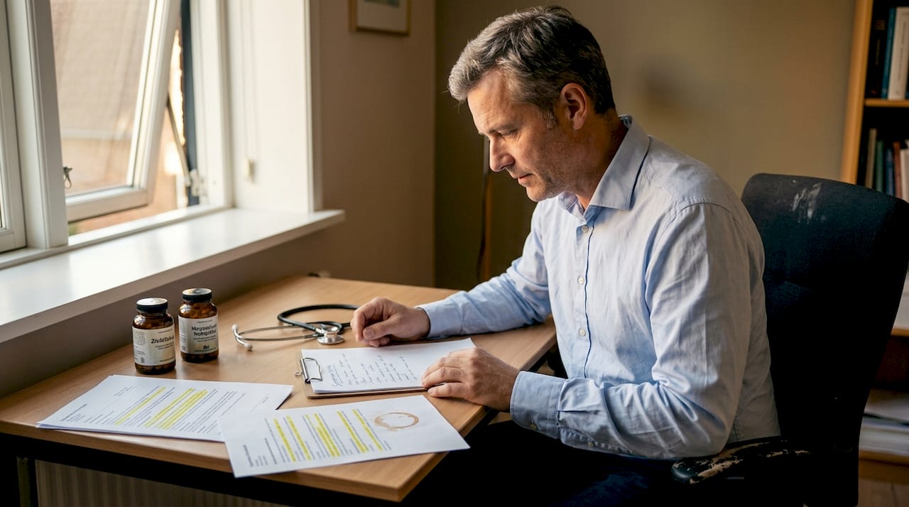 Lægen gennemgår patientens symptomer på mineralubalance