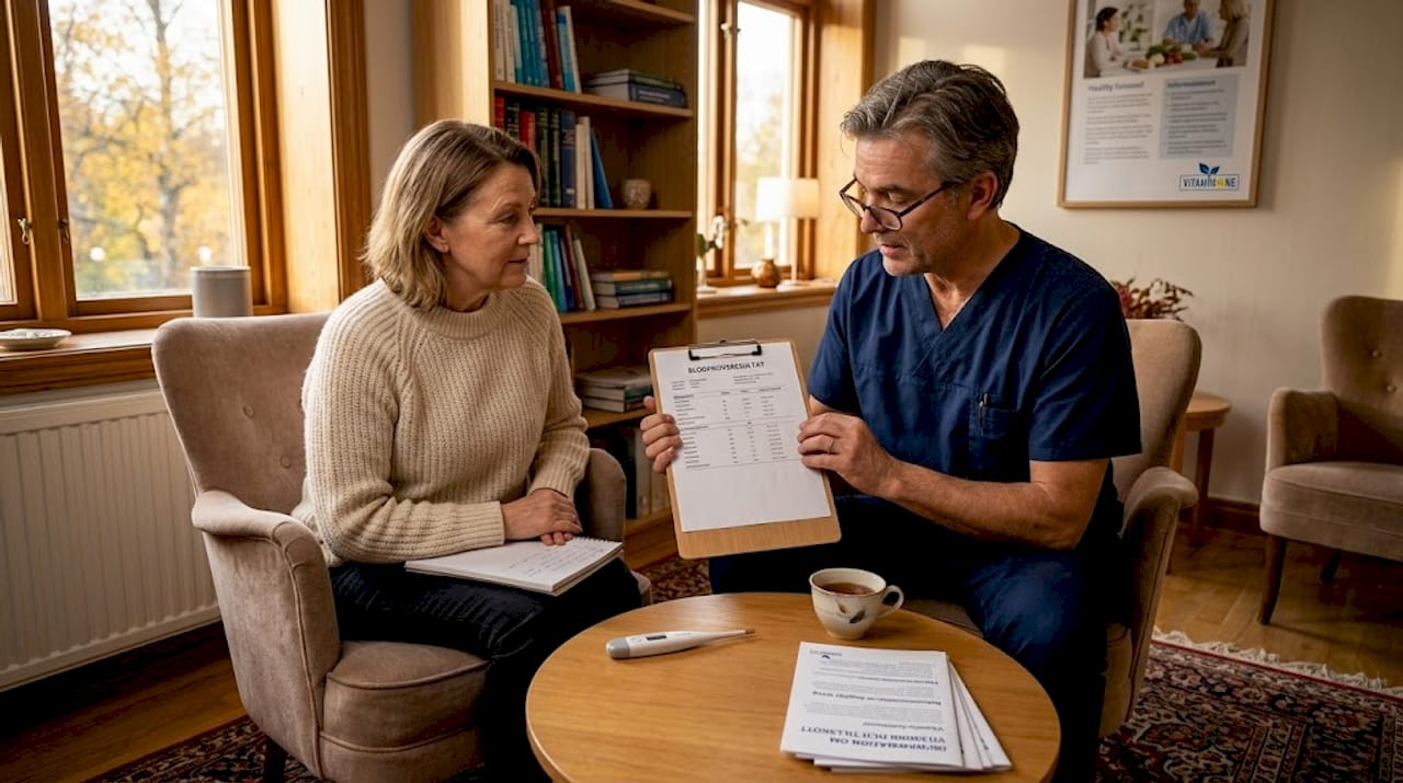 Läkaren tar upp brist på vitaminer under patientbesöket.