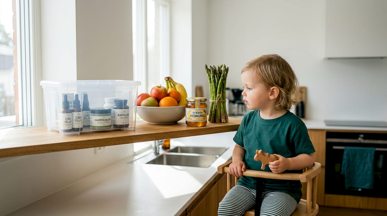 CBD-produkter som förvaras i kylskåp