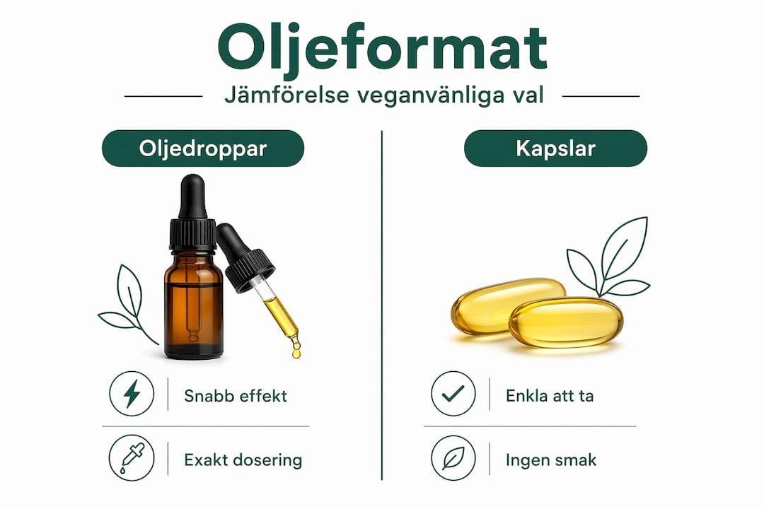 Infografik: Så skiljer sig vegansk CBD i oljedroppar och kapslar