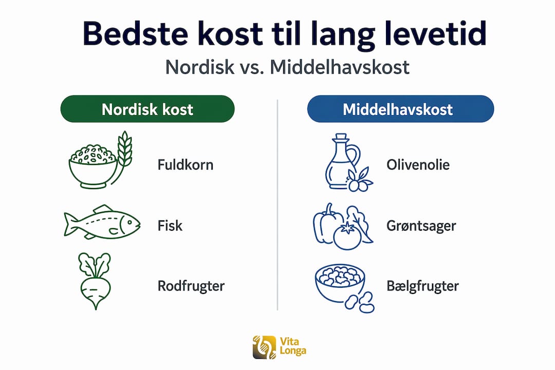 Se hvordan nordisk og middelhavskost adskiller sig – illustreret i en overskuelig infografik.