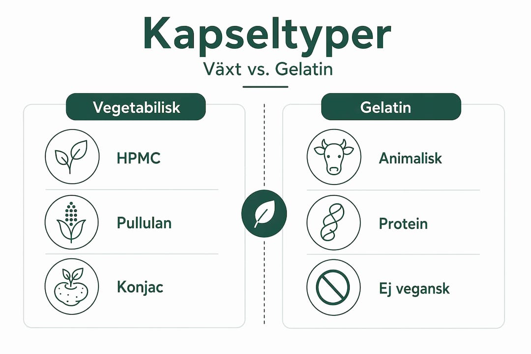 En överskådlig jämförelse mellan vegetabiliska kapslar och gelatinkapslar