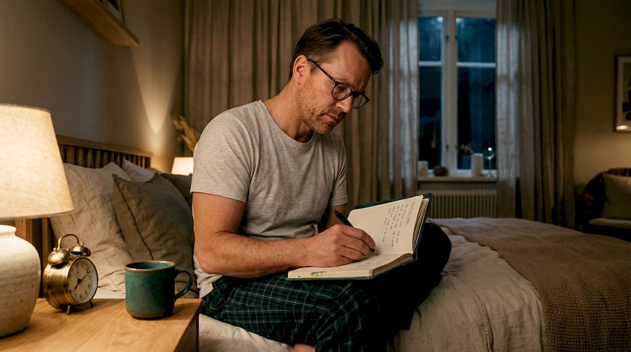 Sömndagboken fylls i direkt när man sitter på sängkanten, precis innan man ska sova eller när man vaknar.