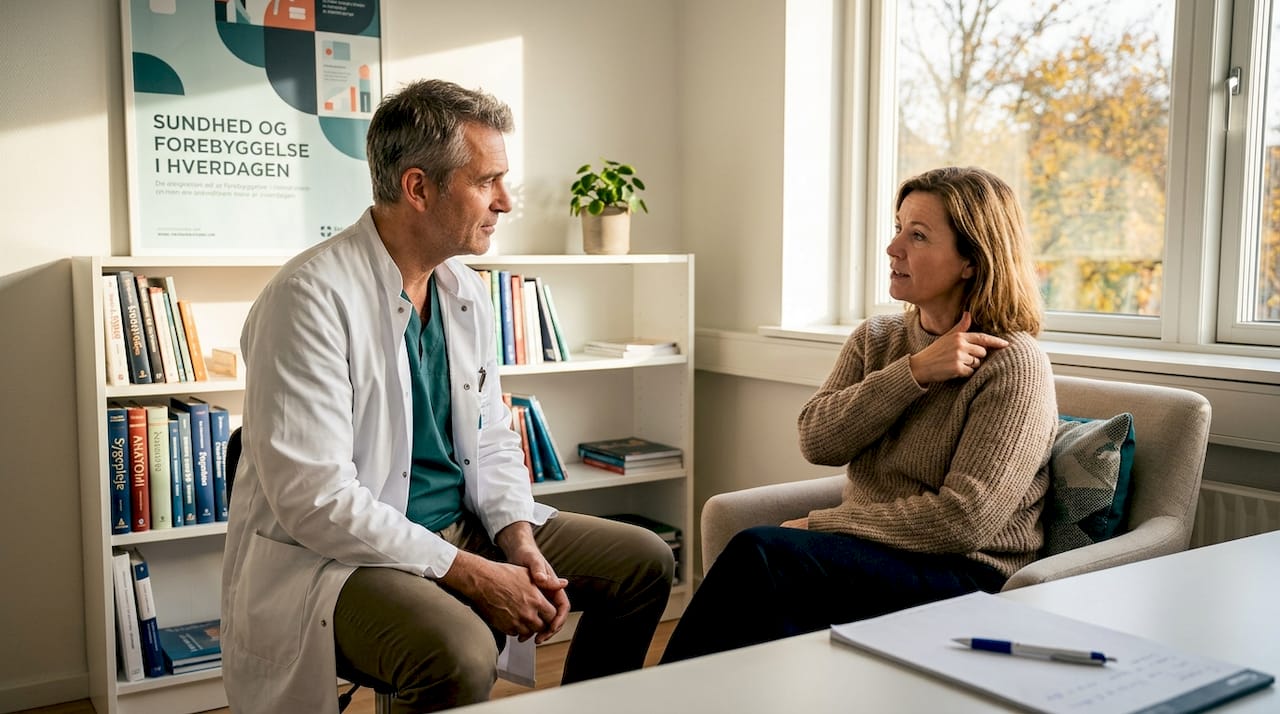 Lægen tager sig tid til at lytte til patientens beskrivelser af smerter og symptomer.