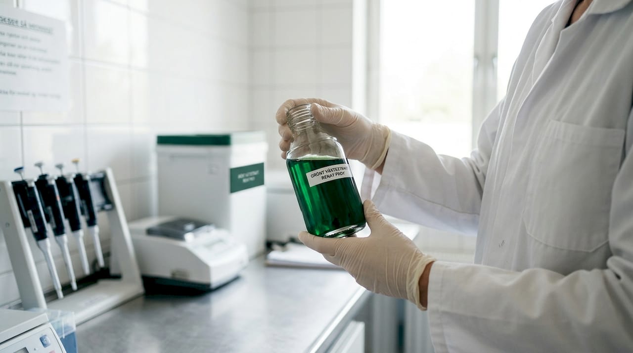 Detaljstudie av växtextrakt under analys i labbmiljö
