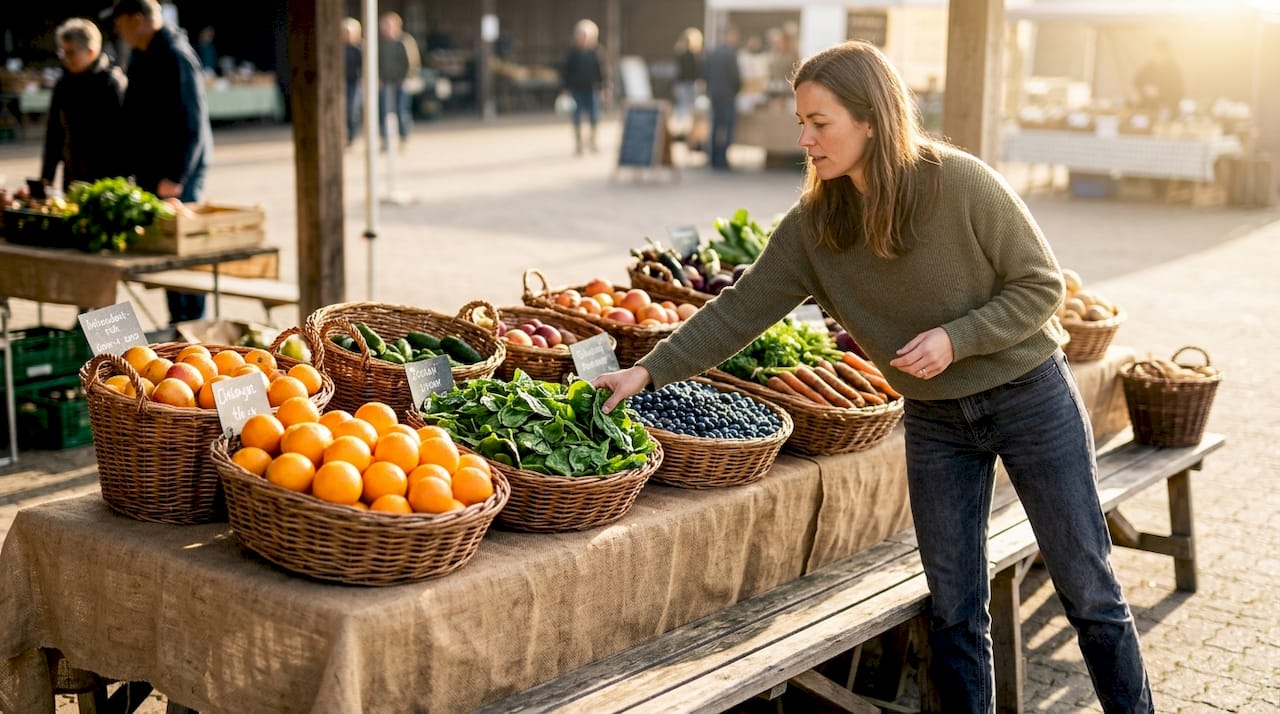 Nærbillede af friske frugter og grøntsager fyldt med antioxidanter