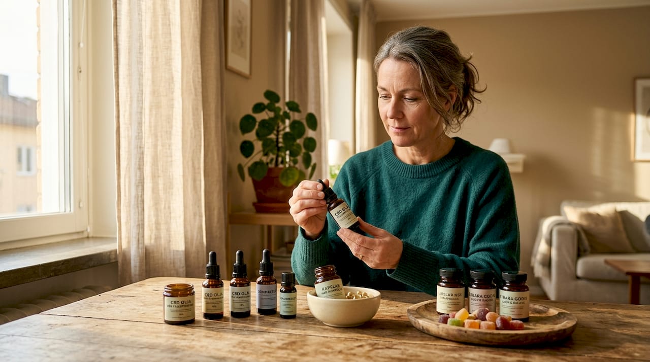 En översiktsbild av olika hälso- och wellnessprodukter med cannabis