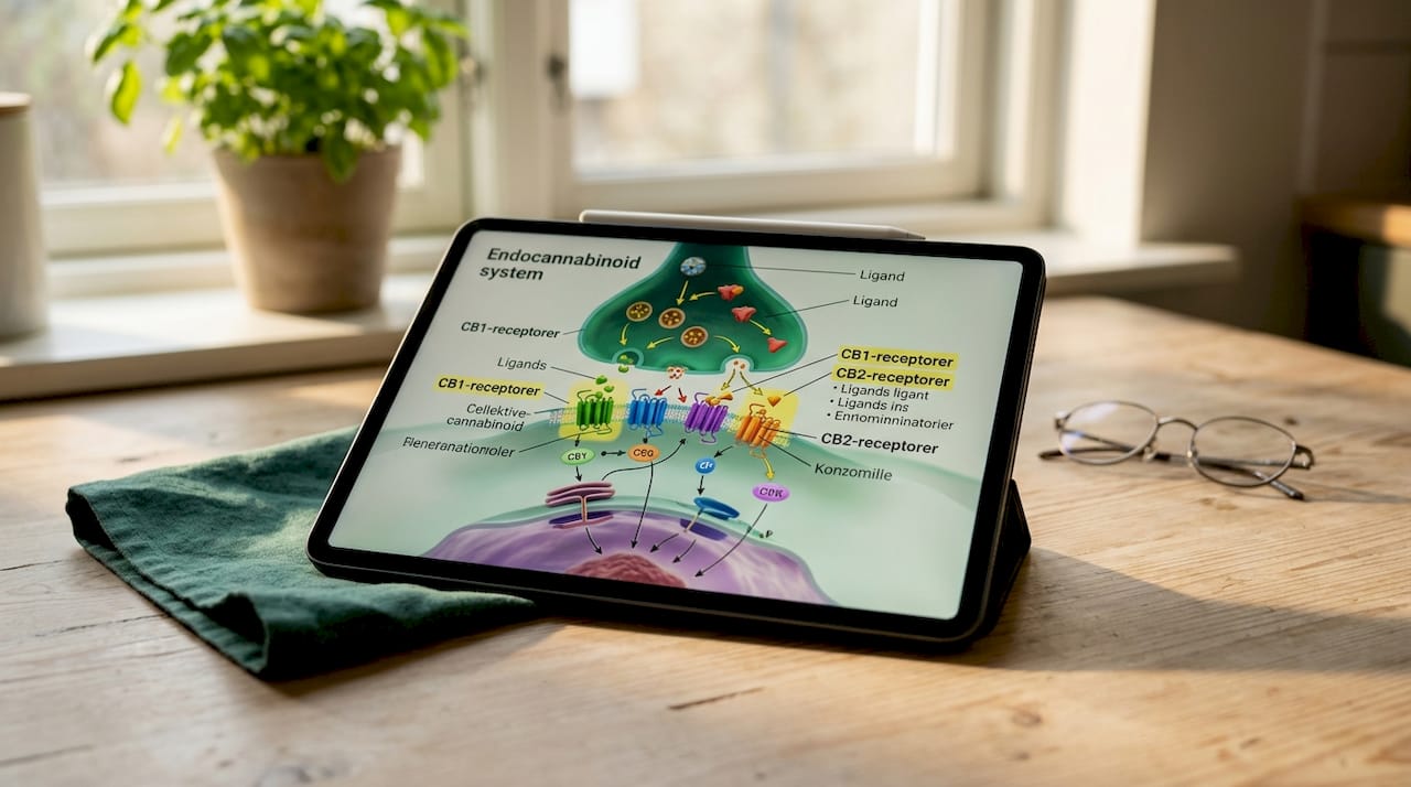 Tablet, der illustrerer hvordan det endocannabinoide system fungerer i kroppen