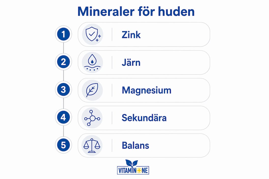 En överskådlig guide som steg för steg visar viktiga mineraler och hur de påverkar din hudhälsa.