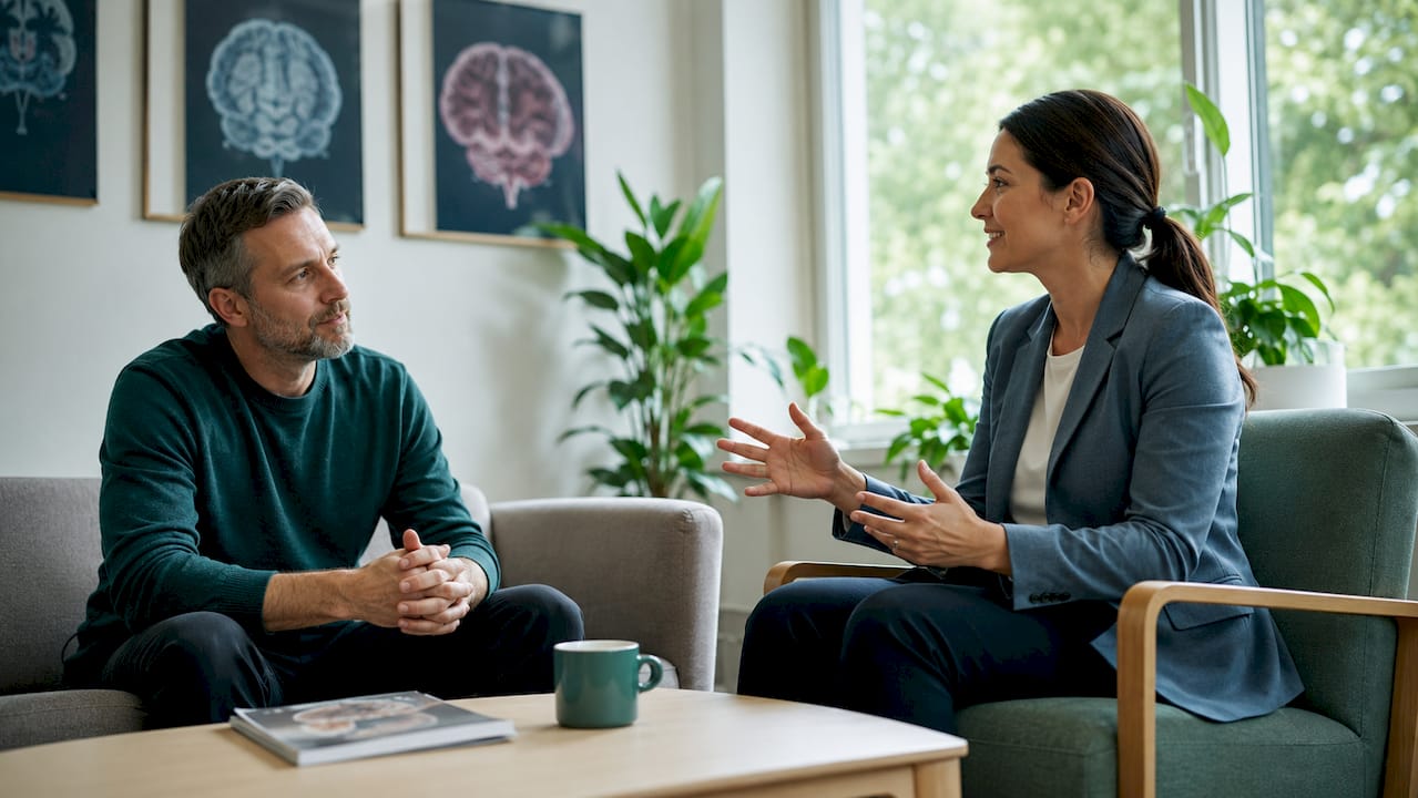 Patienten diskuterar behandlingsalternativ med en neurolog