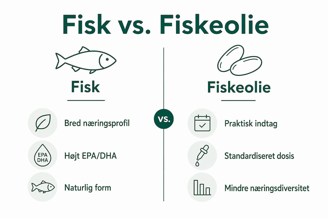 Grafisk oversigt: Fisk eller fiskeolie – hvad er forskellen?