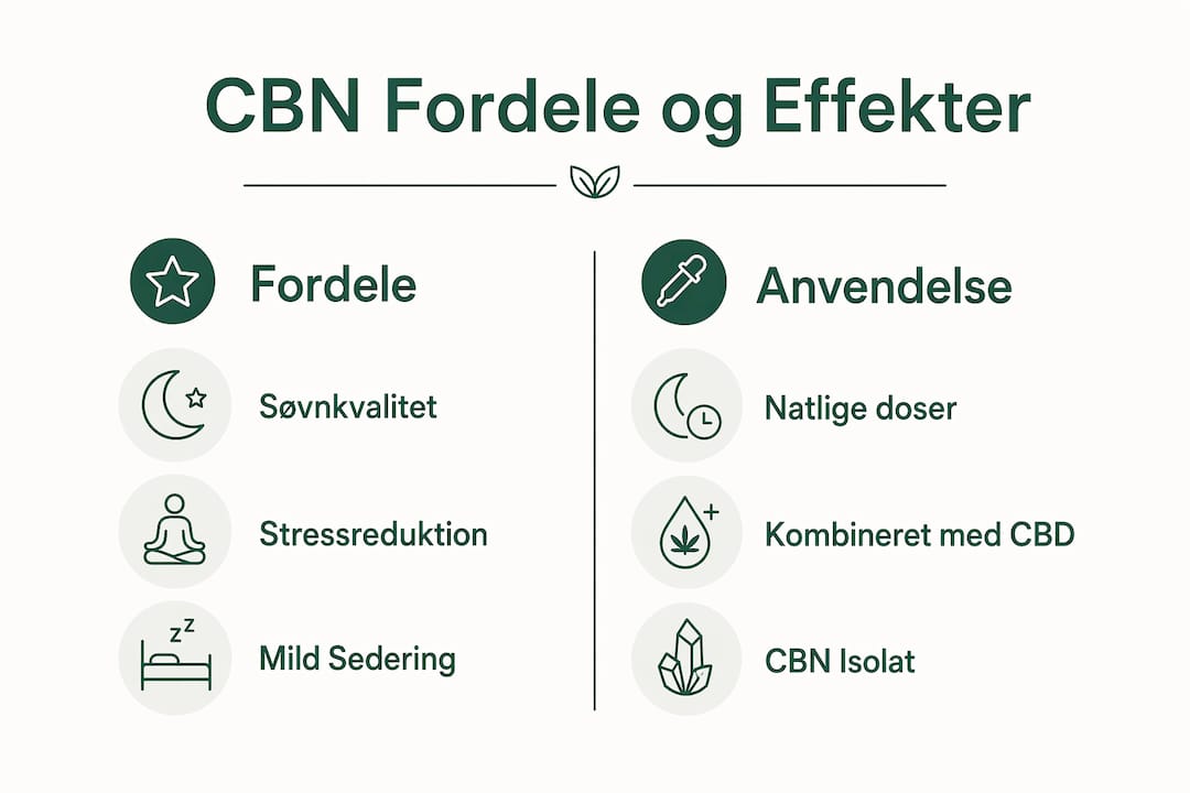 Grafik, der giver et overblik over fordelene ved og brugen af CBN