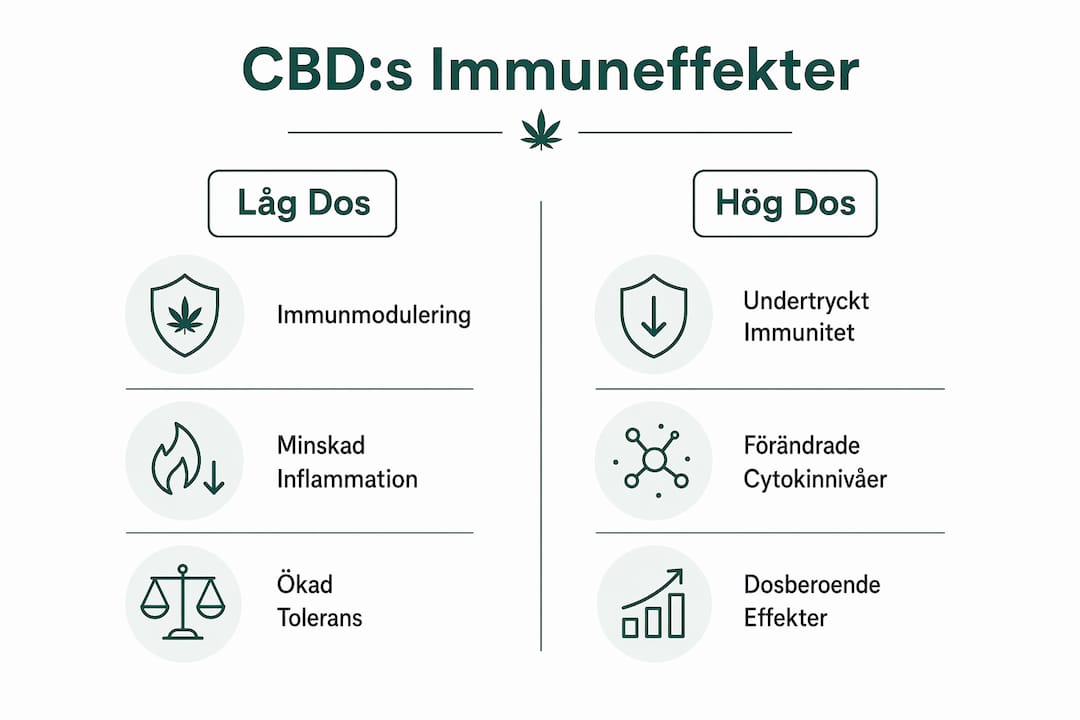 Illustration som visar hur låga och höga doser CBD påverkar immunförsvaret
