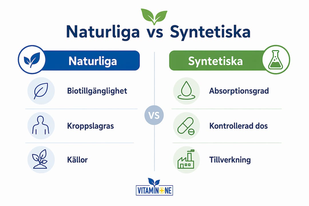 En tydlig översikt som visar skillnaderna mellan naturliga och syntetiska vitaminer i bildform