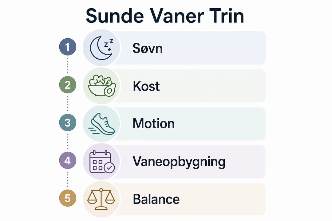 Grafisk oversigt med konkrete skridt til en sundere hverdag