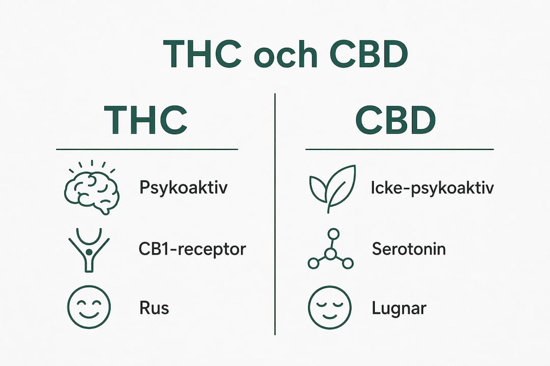 Illustration som tydligt jämför THC och CBD – vad skiljer dem åt?