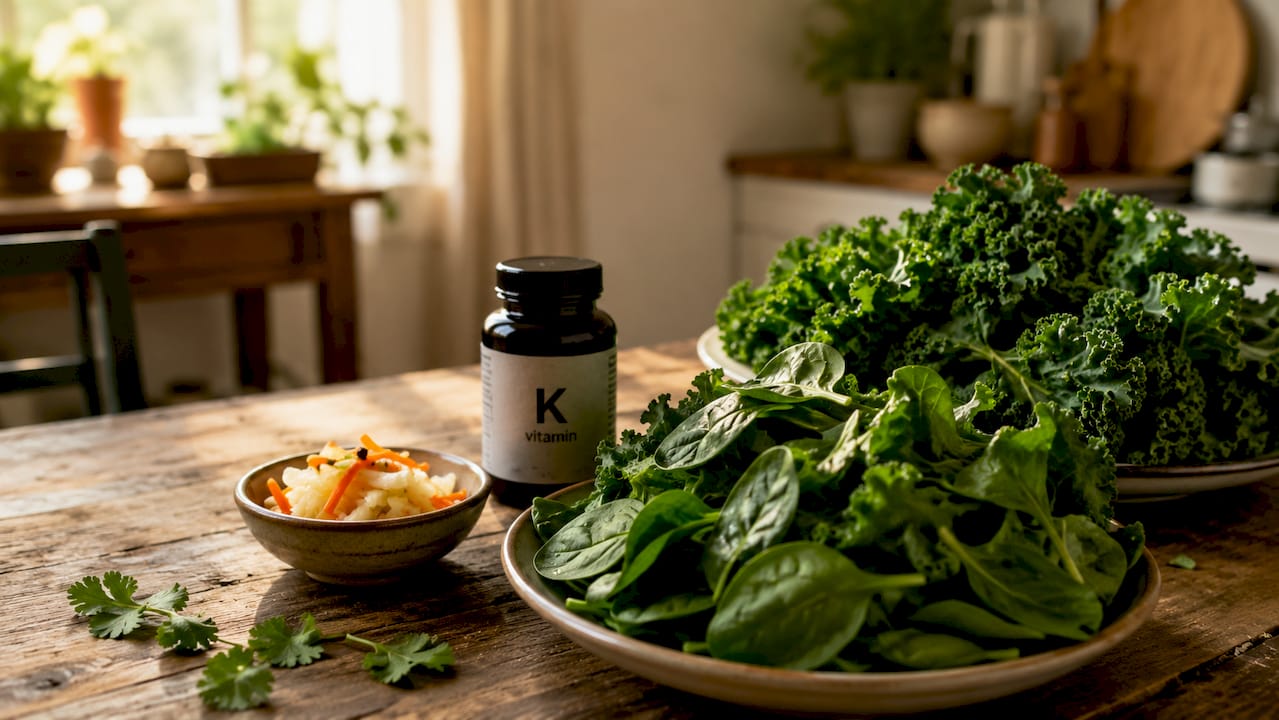 Hænder, der holder madvarer rige på K1- og K2-vitamin