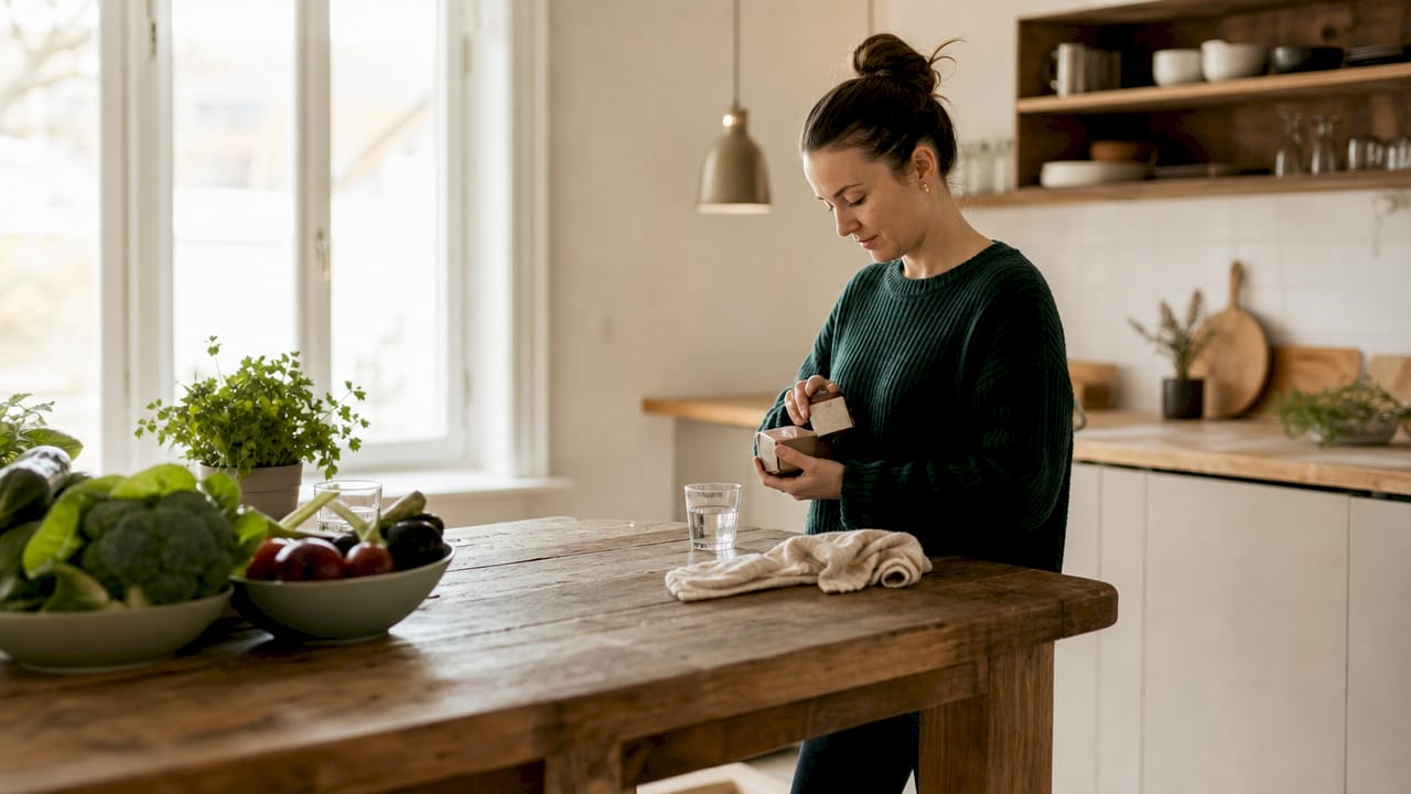 En person åbner en pakke med vegansk B12-vitamin