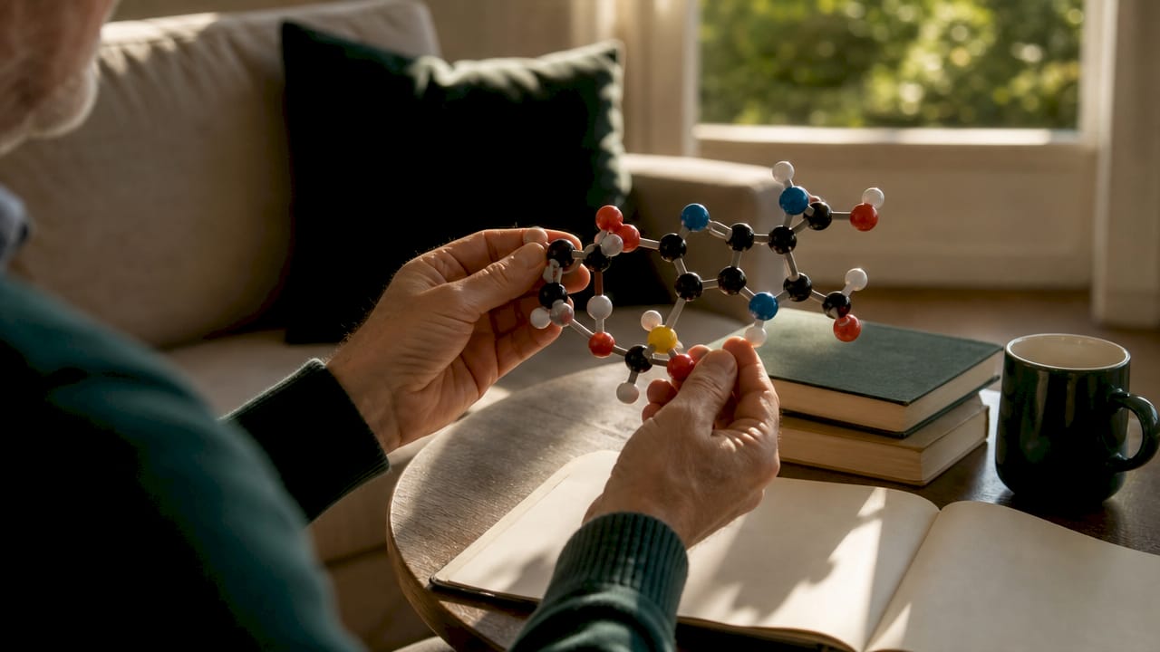 Hænder, der holder en model af NAD+-molekylet