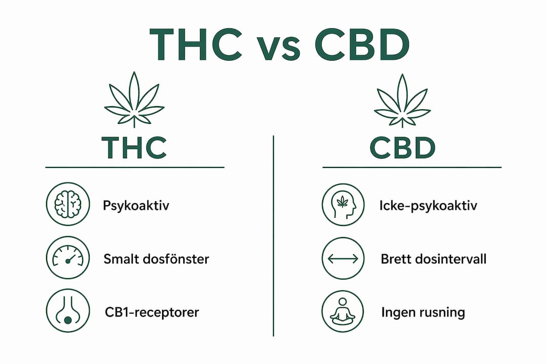En överskådlig jämförelse mellan THC:s och CBD:s olika egenskaper