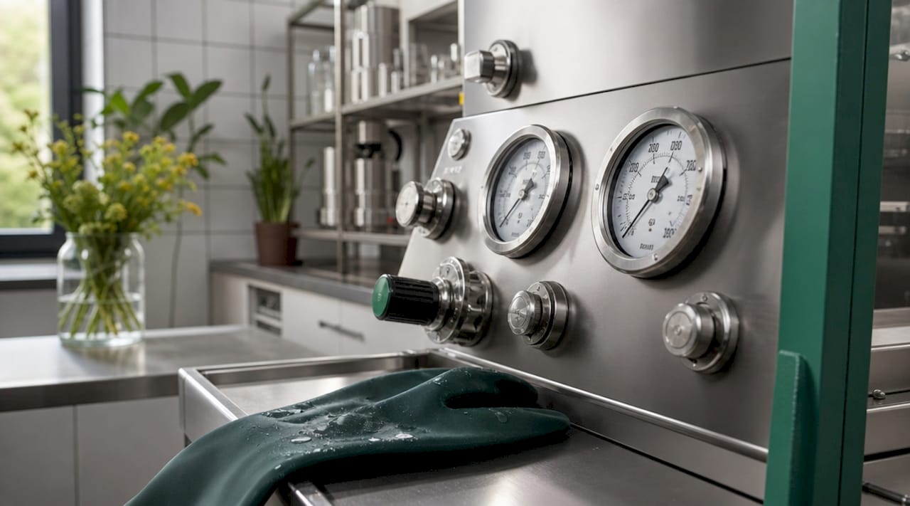 Detaljebillede af industrielt udstyr til superkritisk CO2-ekstraktion