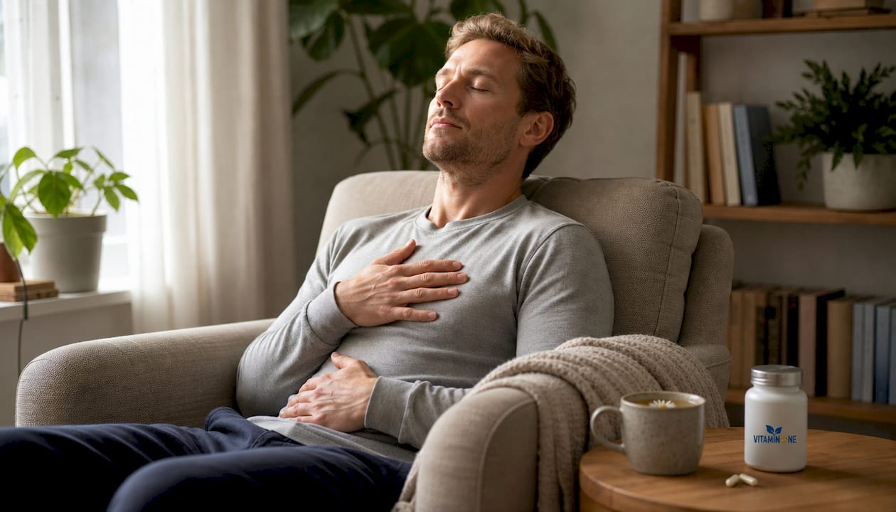 Man kopplar av i vardagsrummet med stöd av magnesium