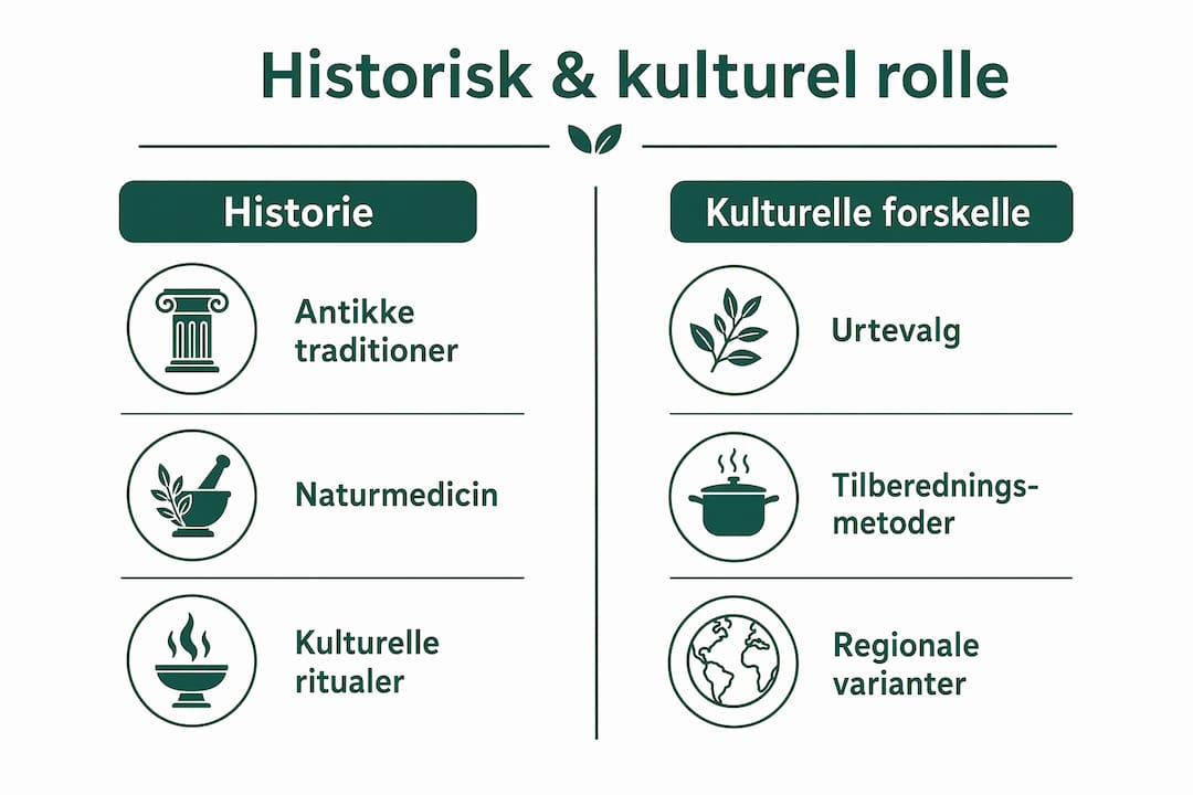 En infografik, der sætter fokus på urters betydning gennem historien og deres plads i forskellige kulturer.