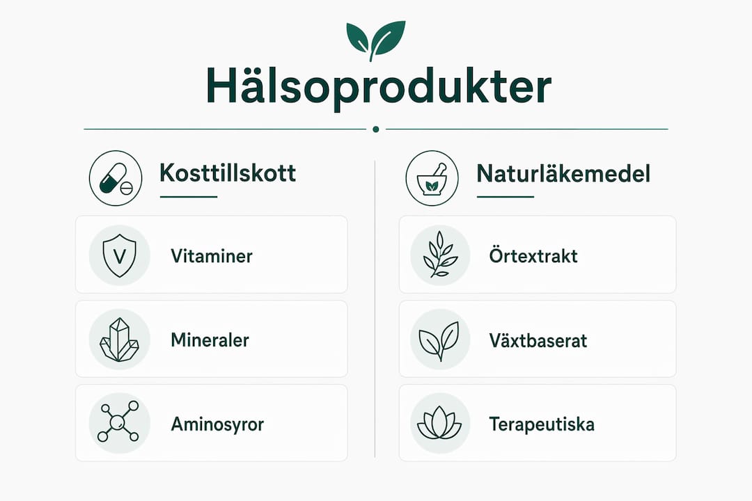 Översiktlig infografik som visar olika typer av hälsoprodukter