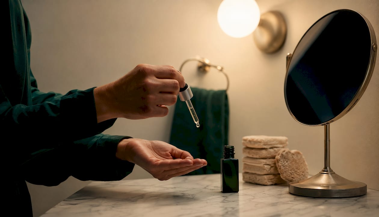 En person, der drypper CBN-olie op med en pipette