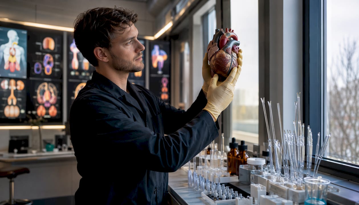 Detaljebillede af hænder, der arbejder med en anatomisk model