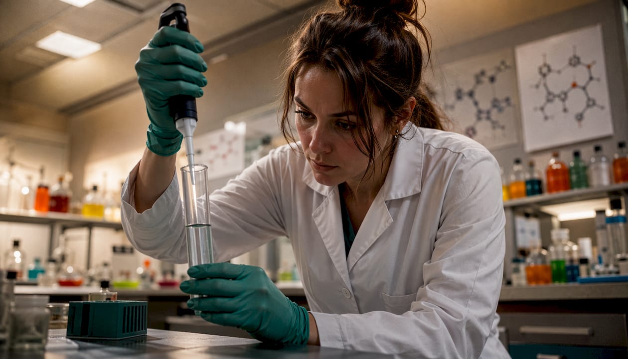 Forsker koncentreret i laboratoriet med pipette i hånden