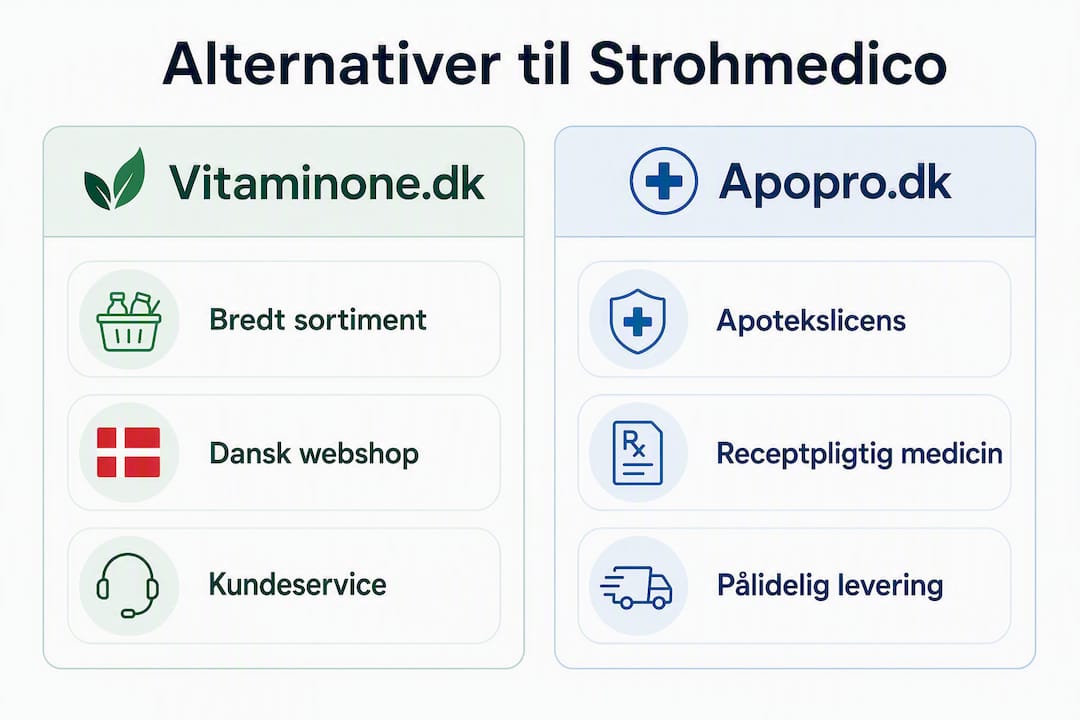 Infografik: Sammenligning af danske webshops, der er gode alternativer til Strohmedico