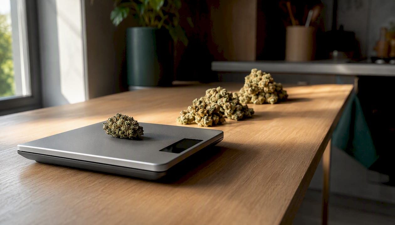 Våg med uppmätta doser cannabisblommor