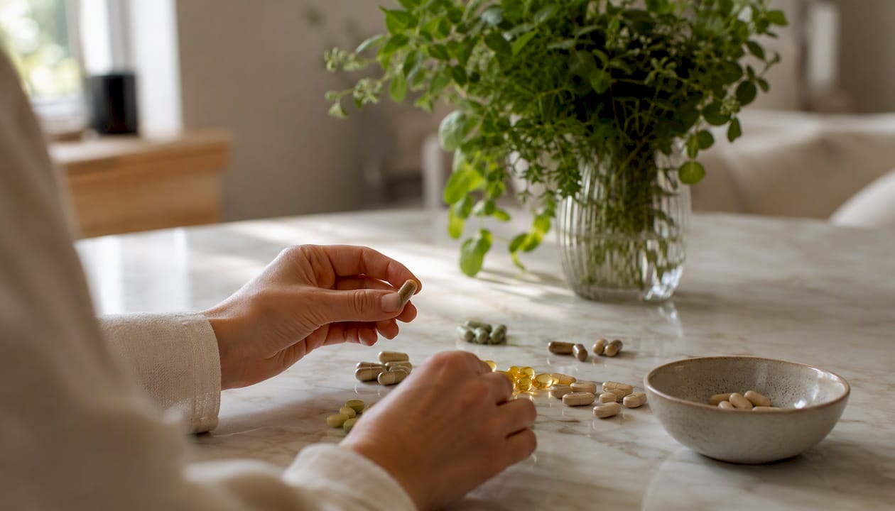 Hænder forbereder kosttilskud til en medicinsk konsultation