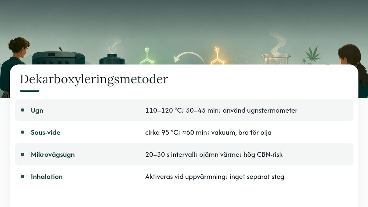 Steg-för-steg: ugn, sous-vide, mikrovågsugn och inhalation — overview diagram