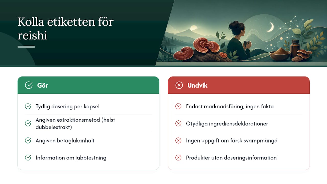 Vad ska du kolla på etiketten innan du köper reishi? — overview diagram