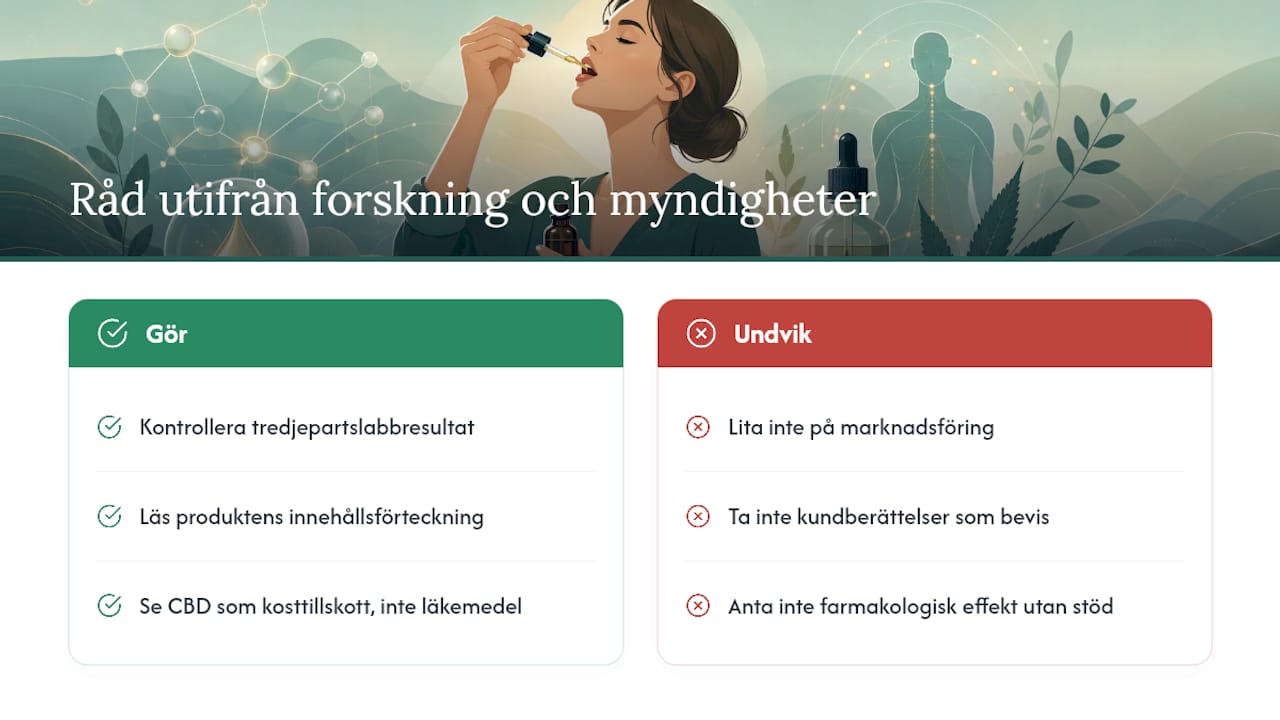 Vad säger myndigheter och forskning om CBD? — overview diagram