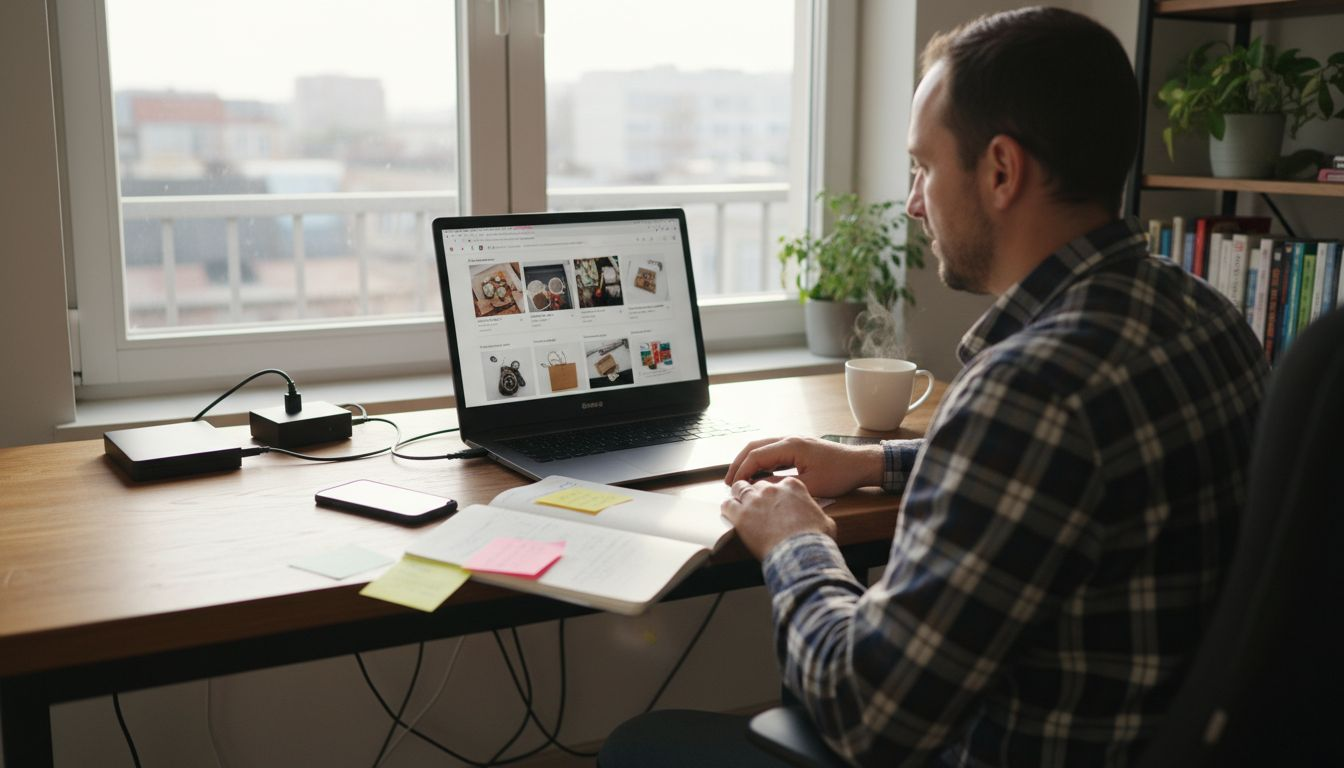 Spécialiste e-commerce et consultant Pinterest, je travaille principalement sur ordinateur pour accompagner les entreprises dans leur stratégie digitale.