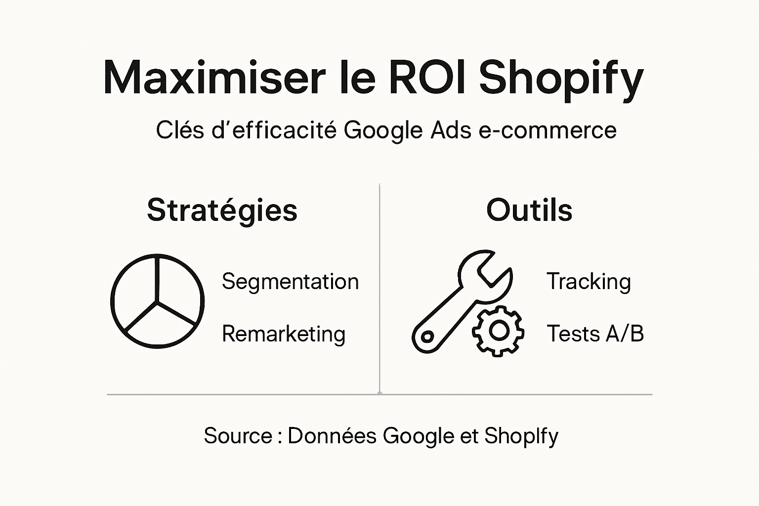 Découvrez notre infographie exclusive consacrée au retour sur investissement et aux meilleures stratégies Google Ads pour les boutiques Shopify.