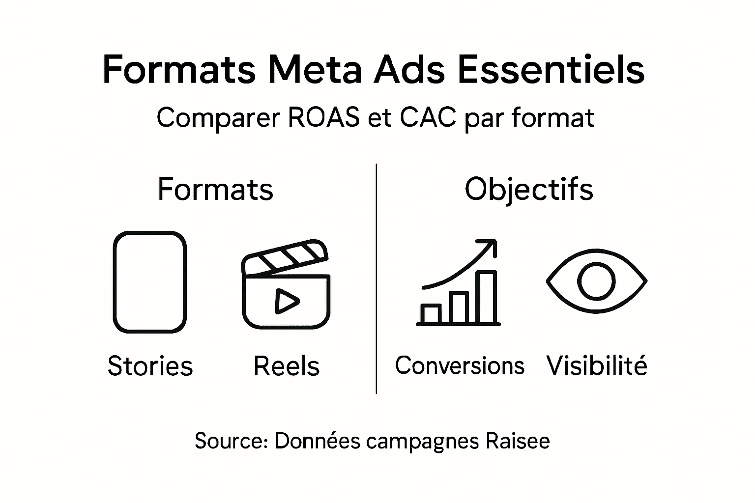 Tout ce qu’il faut savoir sur les formats publicitaires Meta et leurs principaux indicateurs de performance, présenté en infographie.