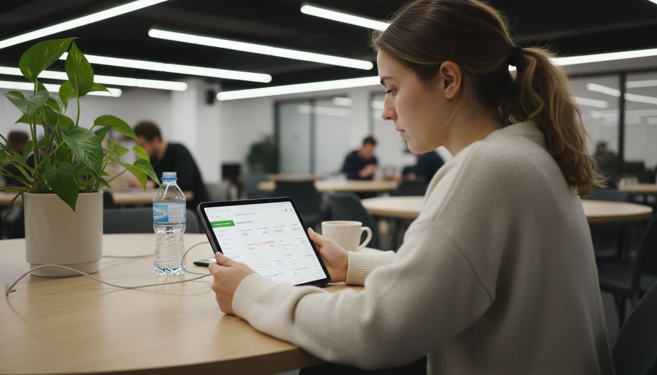 Une femme configure l’intégration de Shopify et Pinterest sur sa tablette